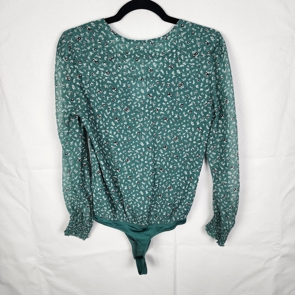 Abercrombie and Fitch Chiffon Green Floral Bodysuit Long Sleeve Women's Small - Picture 3 of 8